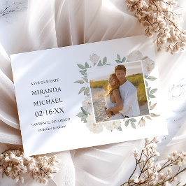 Romantische Weißrosen Elegantes FOTO WEDDING Save The Date