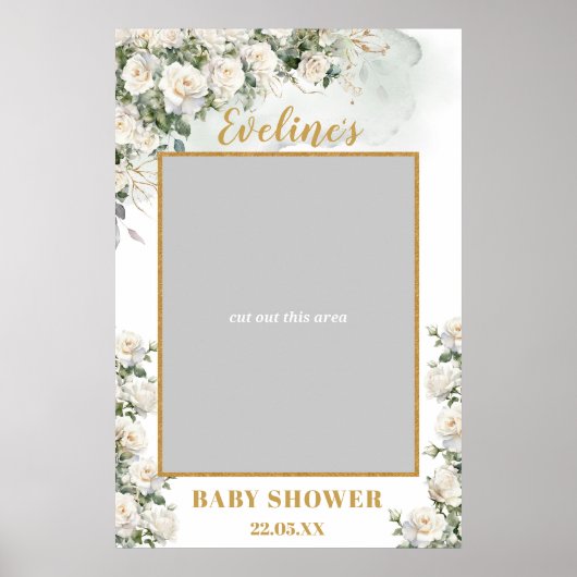 Romantische Weißrosen Goldbrasse Babydusche Foto S Poster (Vorne)