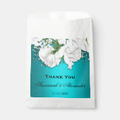 Romantische Weißrosen und Aqua-Hochzeit Geschenktütchen (Vorderseite)