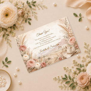 Romantische westliche Blumenhochzeit Dankeskarte