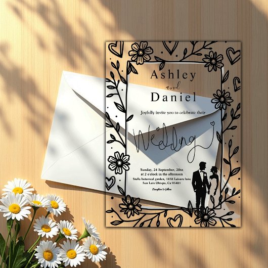 Romantische Whimsical Black and White Couple Weddi Acryleinladungen