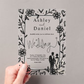 Romantische Whimsical Black and White Couple Weddi Acryleinladungen (Insitu (Handheld))