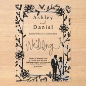 Romantische Whimsical Black and White Couple Weddi Acryleinladungen (Vorderseite)