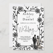 Romantische Whimsical Black and White Couple Weddi Einladung (Vorderseite)