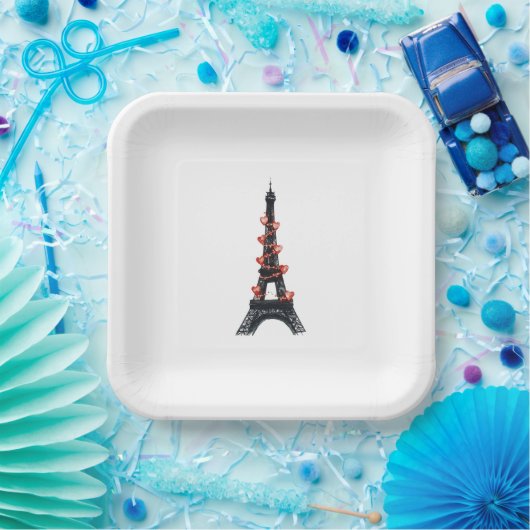 Romantische White Hearts Eiffelturm Hochzeit Pappteller (Party)