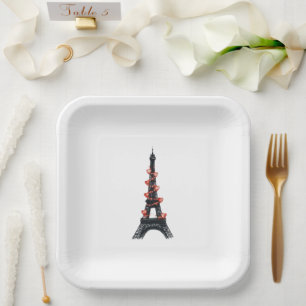 Romantische White Hearts Eiffelturm Hochzeit Pappteller