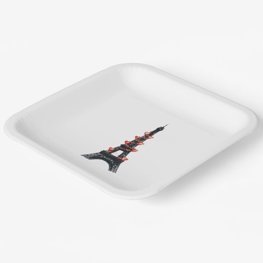 Romantische White Hearts Eiffelturm Hochzeit Pappteller (Gewinkelt)