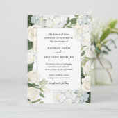 Romantische White Hydrangea Rose Elegante Hochzeit Einladung (Stehend Vorderseite)
