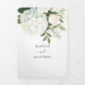 Romantische White Hydrangea Rose Elegante Wedding Dreifach Gefaltete Einladung (Cover)