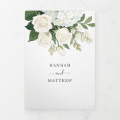 Romantische White Hydrangea Rose Elegante Wedding  Dreifach Gefaltete Einladung (Cover)