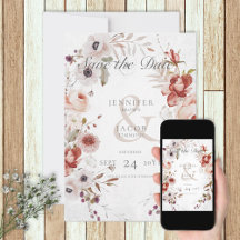 Romantische White Pink Floral Save the Date Karte