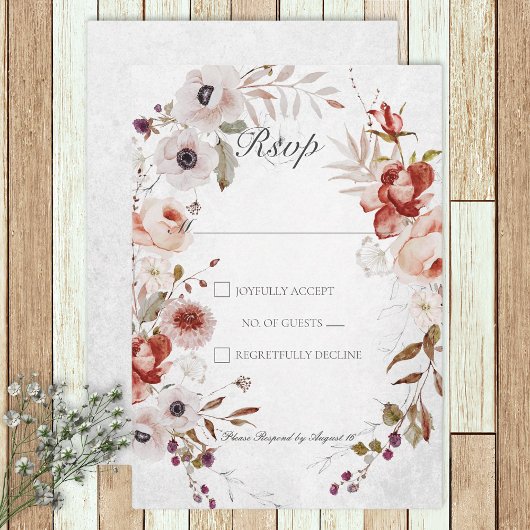Romantische White Pink Floral Wedding Response Car RSVP Karte