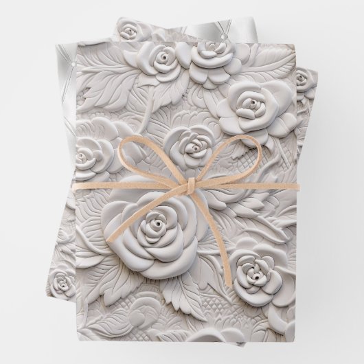 Romantische White Roses Imitats Leather Wedding Geschenkpapier Set (Beispiel)