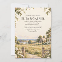 Romantische Wiesenhochzeit mit Wildblumen Einladun