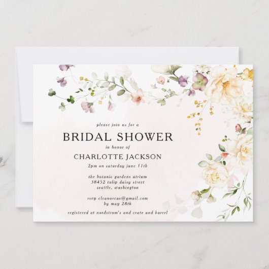 Romantische Wildblume Boho Brautparty Einladung (Vorderseite)