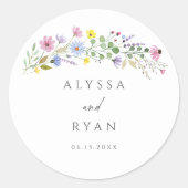 Romantische Wildblume Boho Garden Hochzeit Runder Aufkleber (Vorderseite)