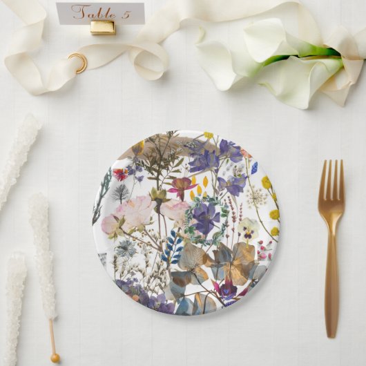 Romantische Wildblume Collage Pappteller (Hochzeit)