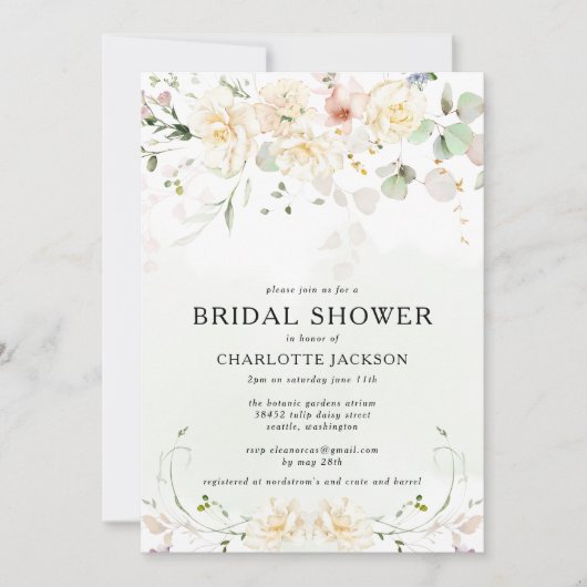 Romantische Wildblume Garten Brautparty Einladung (Vorderseite)