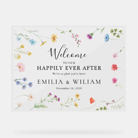 Romantische Wildblume Hochzeit Willkommen Mattiert Acrylschild (Vorderseite)