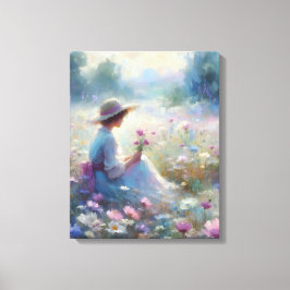 Romantische Wildblume Meadow Girl Leinwanddruck