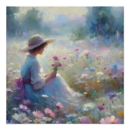 Romantische Wildblume Meadow Girl Poster (Vorderseite)
