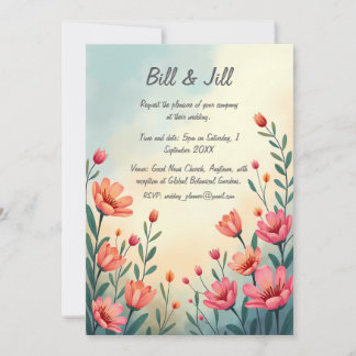 Romantische Wildblume Sonnenuntergang Hochzeit Ein Einladung