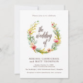 Romantische Wildblume Watercolor Wreath Wedding Einladung (Vorderseite)