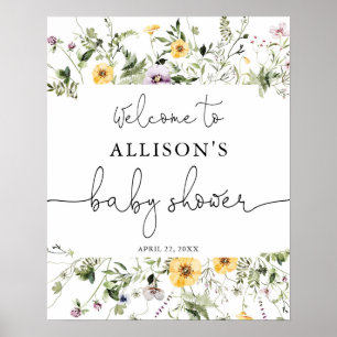Romantische Wildblumen Babydusche Begrüßungszeiche Poster