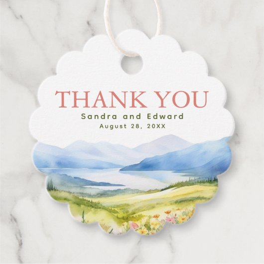 Romantische Wildblumen Berge Hochzeit Danke Geschenkanhänger (Vorderseite)