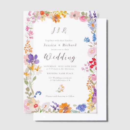 Romantische Wildblumen Blumenhochzeit Pergament Einladungen (Versetzt)