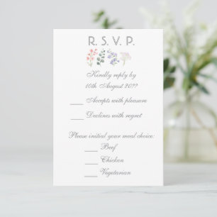 Romantische Wildblumen-Botanik-Lavendel-Hochzeit RSVP Karte