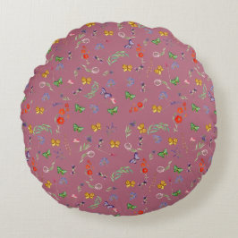 Romantische Wildblumen gemustert Rundes Kissen