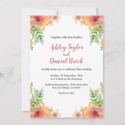 Romantische Wildblumen Hochzeit der Wasserfarben Einladung (Vorderseite)