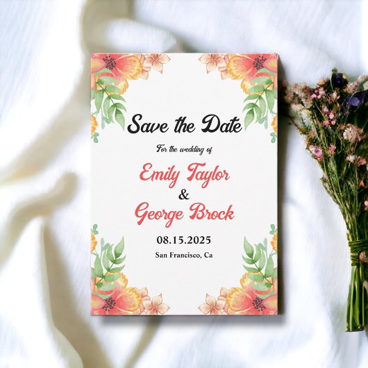 Romantische Wildblumen Hochzeit der Wasserfarben Save The Date