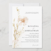 Romantische Wildblumen Hochzeit mit Gold und Blush Einladung (Vorderseite)