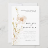 Romantische Wildblumen Hochzeit mit Gold und Blush Einladung (Vorderseite)