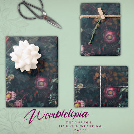 Romantische Wildblumen Rosa und Grün Geschenkpapier Set