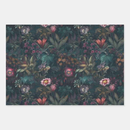 Romantische Wildblumen Rosa und Grün Geschenkpapier Set (Vorderseite)