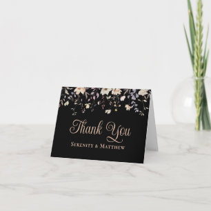 Romantische Wildblumen Schwarze Boho-Hochzeit Dank Dankeskarte
