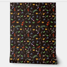 Romantische Wildblumen und Schmetterlinge schwarz Tapete