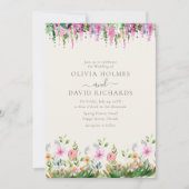 Romantische Wildblumen Wiese mit Akazienhochzeit Einladung (Vorderseite)