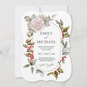 Romantische Winter-Blumen- und Immergrün-Hochzeit Einladung