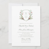 Romantische Winter Greenery Monogram Wappen Weddin Einladung (Vorderseite)