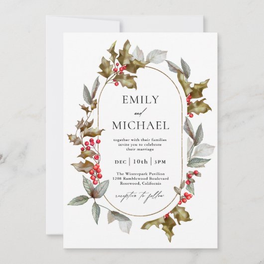 Romantische Winter Holly und Berrie Botanische Hoc Einladung (Vorderseite)
