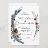 Romantische Winter Pine Fir Blumenzange Einladung (Vorne/Hinten)