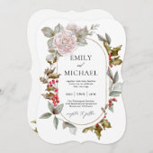 Romantische Winterflorale und Evergreens Wedding Einladung (Vorne/Hinten)