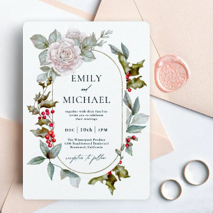 Romantische Winterflorale und Evergreens Wedding Einladung
