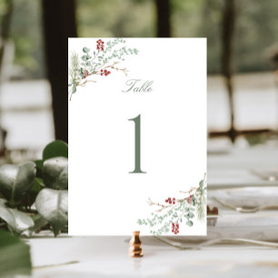 Romantische Wintergrün-Hochzeit Tischnummer