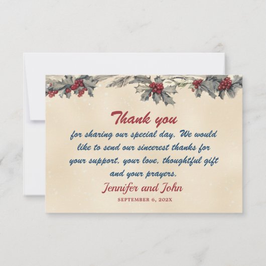 Romantische Winterhochzeit Dankeskarte (Rückseite)