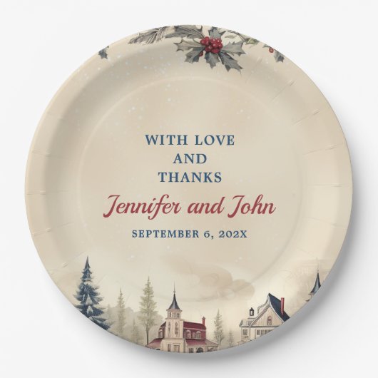 Romantische Winterhochzeit Pappteller (Vorderseite)